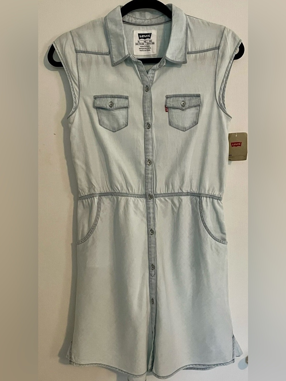 Levi's Girls Light Blue Sleeveless Denim Shirt Dress